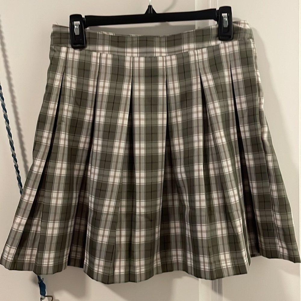 💚Green plaid pleated mini skirt